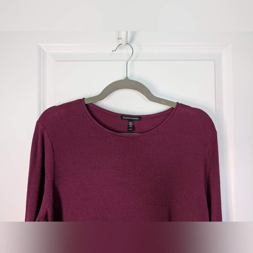 Eileen Fisher Jewel Neck Linen/Cotton Pullover Sweater Purple Size Medium - Picture 3 of 10